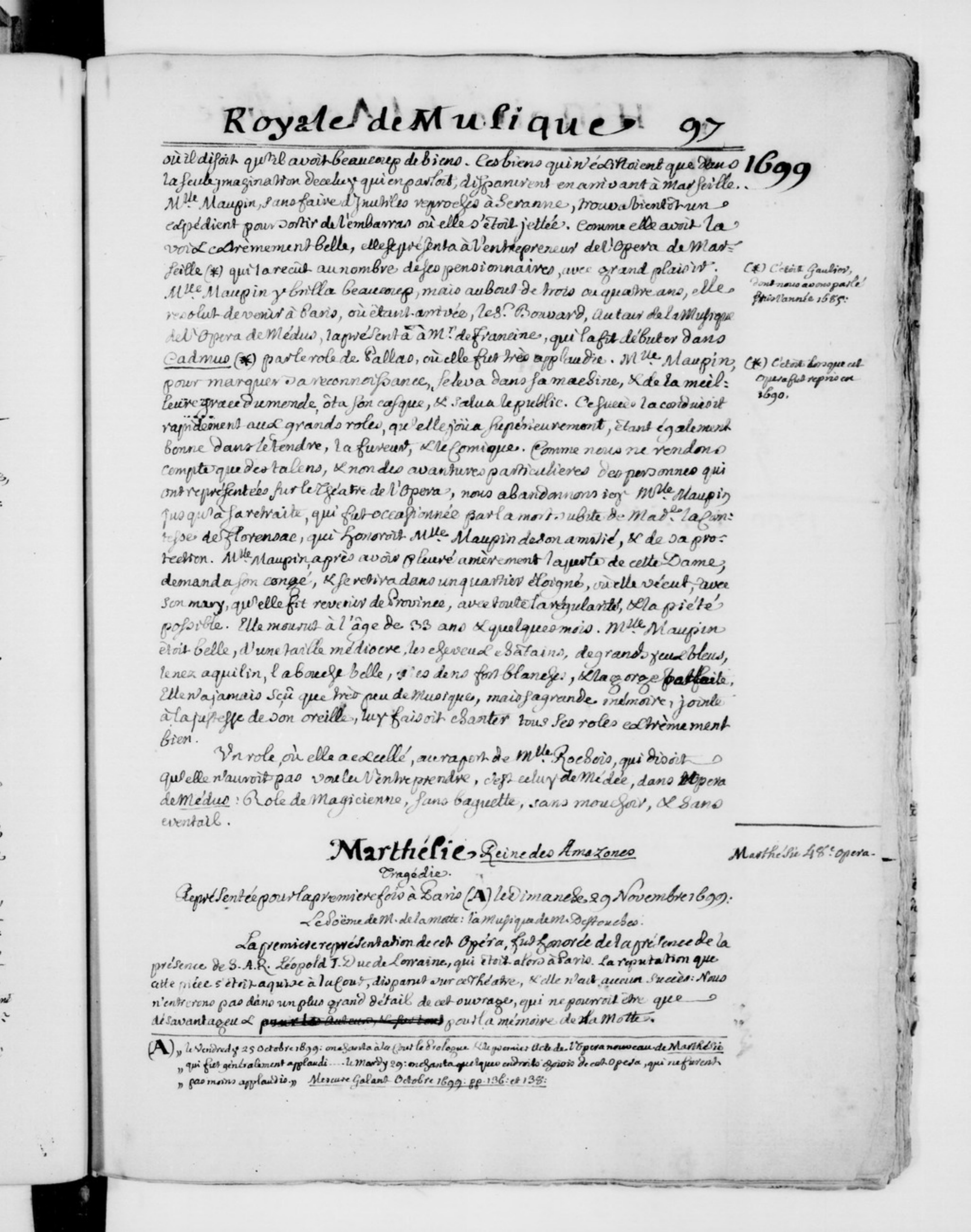 « Histoire de l''Académie royale de musique » (1645-1741), par les frères PARFAICT.